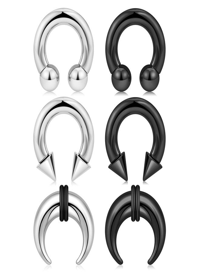 مجموعة أدوات توسيع الحاجز الأنفي من Qmcandy، من 6 إلى 12 قطعة، بمقاسات 8G، 6G، 4G، و2G، على شكل حرف C، تتضمن أقراطًا سميكة على شكل حدوة حصان، مناسبة للنساء والرجال. - Image 1